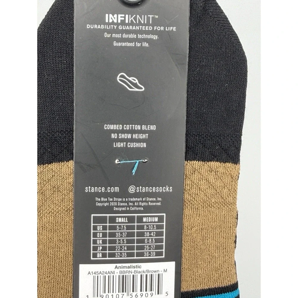 Stance Animalistic No Show Socks Brown Black Tiger Print Womens Medium NWT